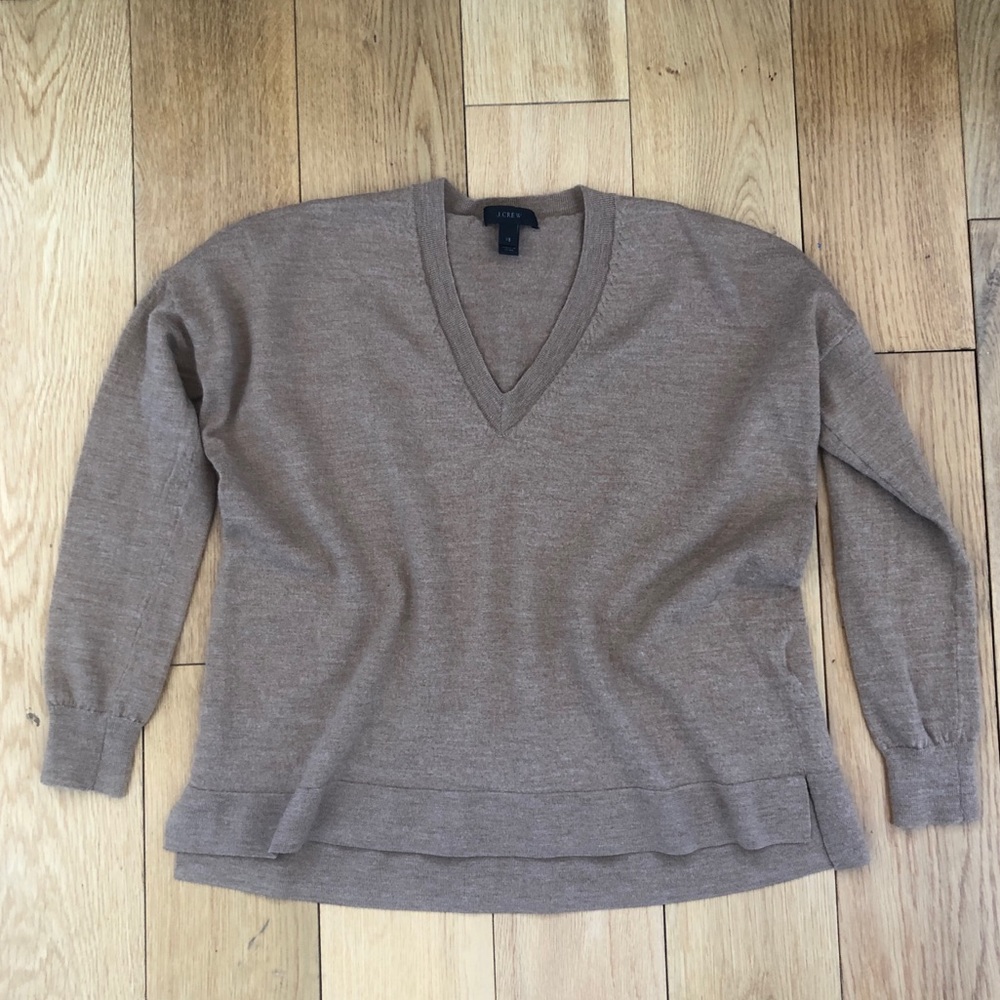 J. Crew V-Neck Wool Cropped Sweater Taupe Size XS - Picture 2 of 8